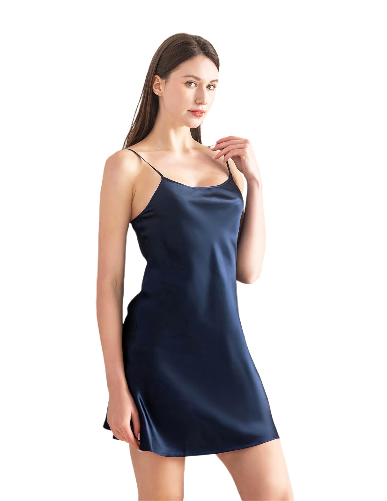 THXSILK Silk Nightgowns for Women, 100% 19 Momme Natural Silk, Sexy Spaghetti Straps Sleepwear Short Nightdress, Sleeveless