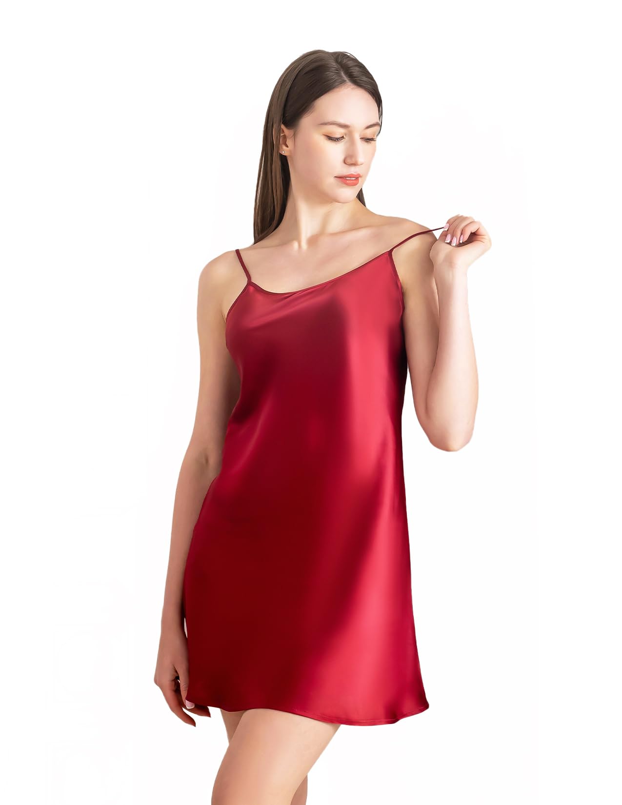 THXSILK Silk Nightgowns for Women, 100% 19 Momme Natural Silk, Sexy Spaghetti Straps Sleepwear Short Nightdress, Sleeveless