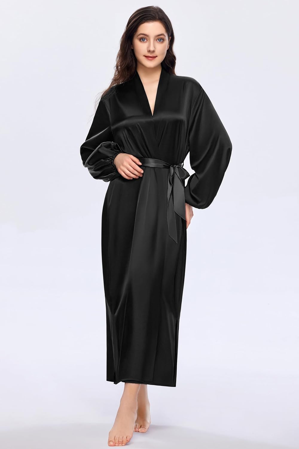 PRODESIGN Satin Kimono Robe Long Silky Kimono Bathrobe Sleepwear Wedding Bridesmaid Robe