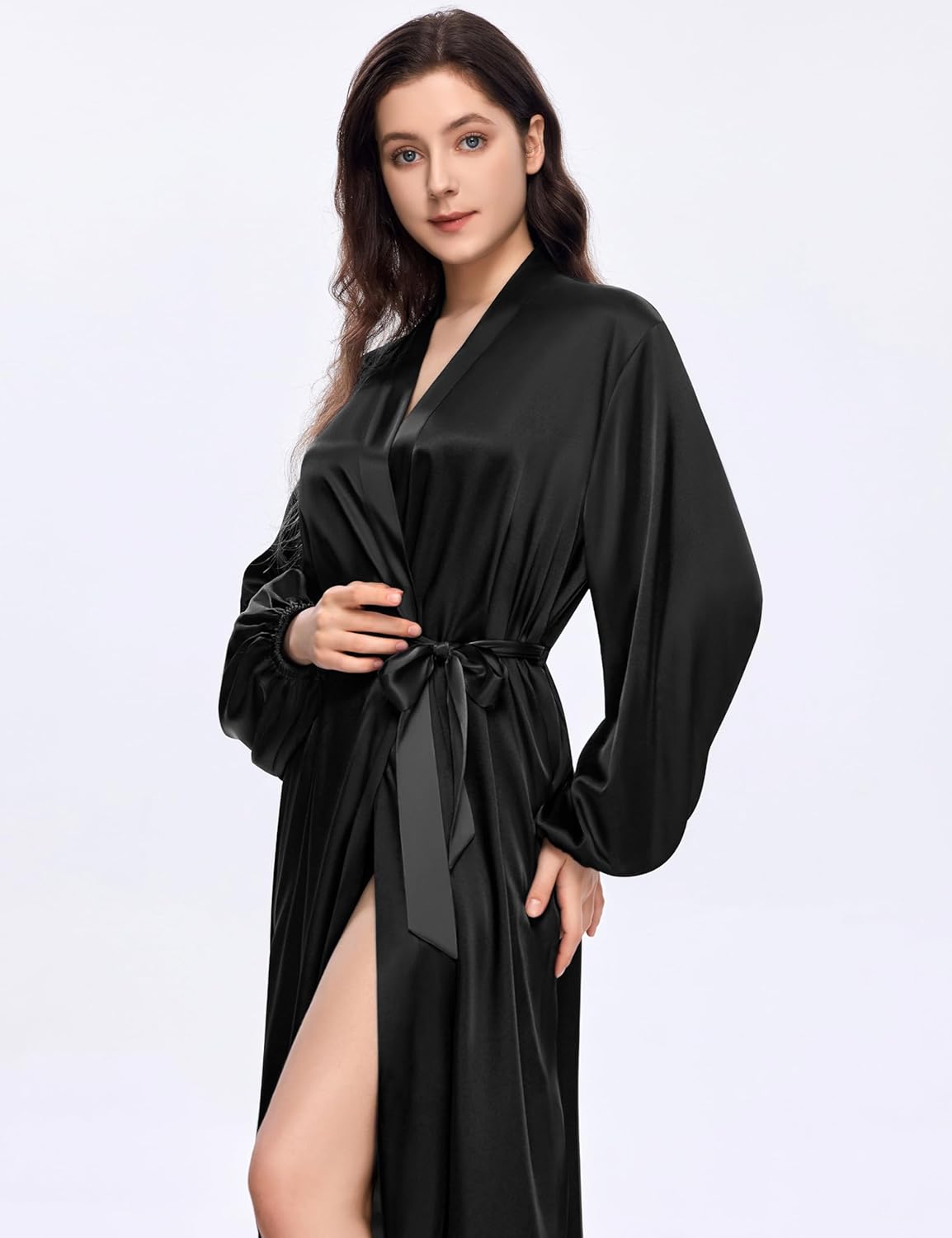 PRODESIGN Satin Kimono Robe Long Silky Kimono Bathrobe Sleepwear Wedding Bridesmaid Robe