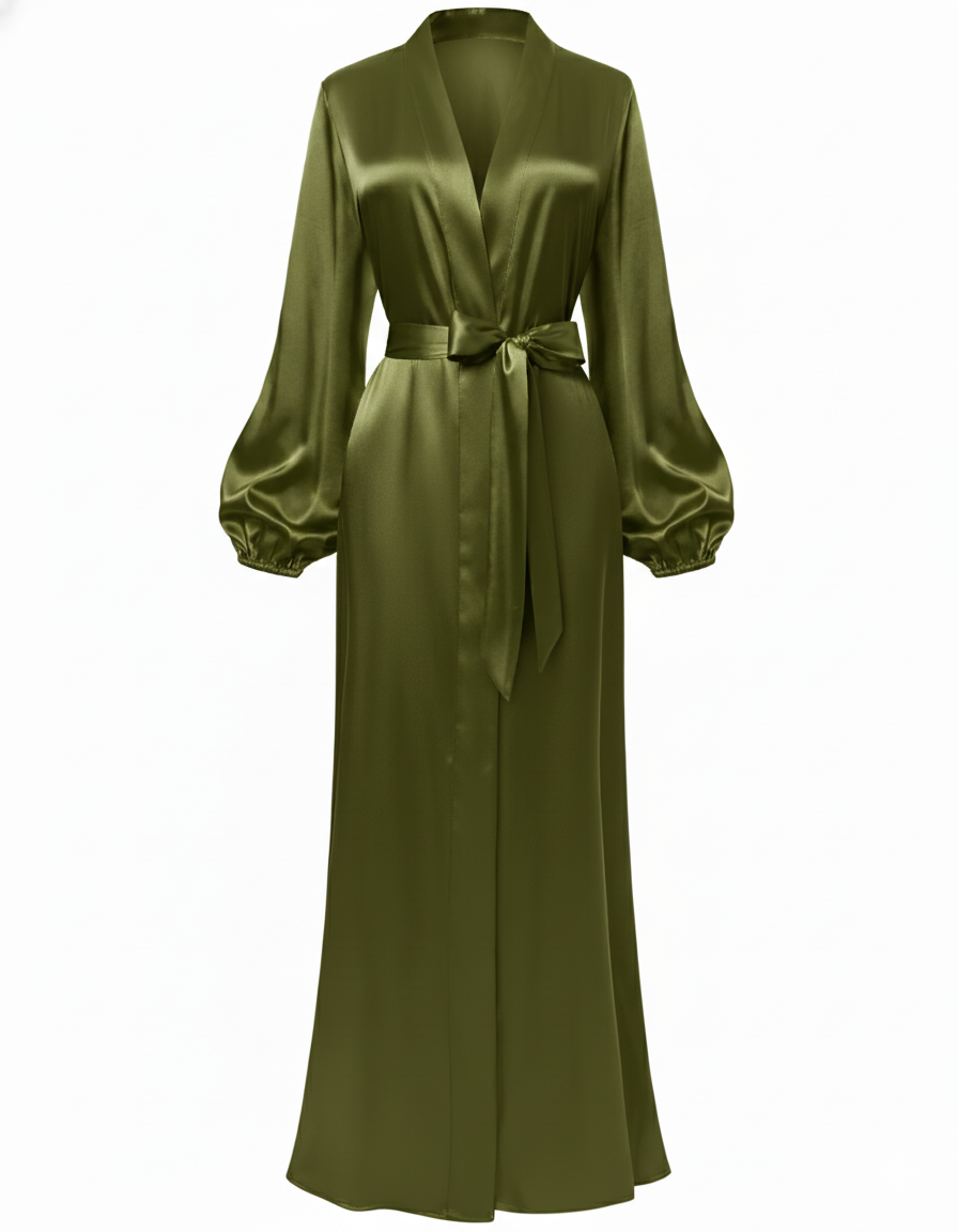 Just Slips n Sleeps- Premium Silk Kimono Robe for Women in Solid Colors- Lantern Sleeves